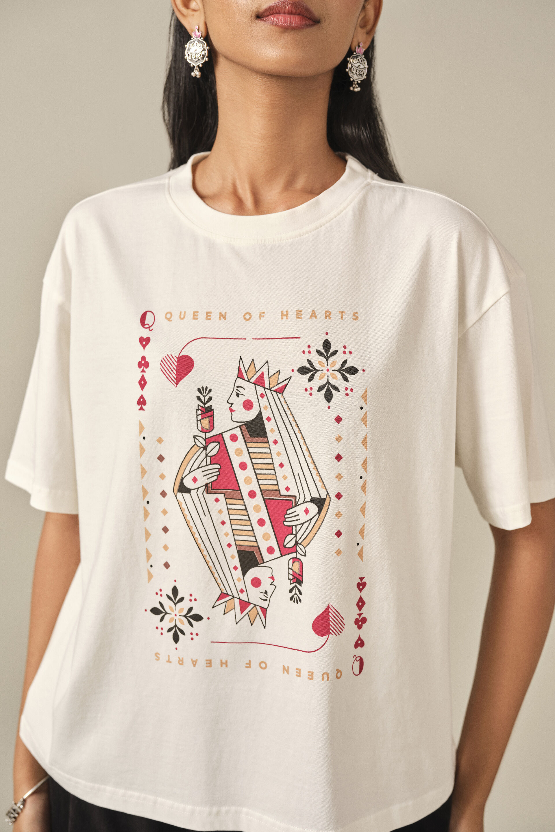 Printed Cotton T-shirt in Off White, Off White, image 2